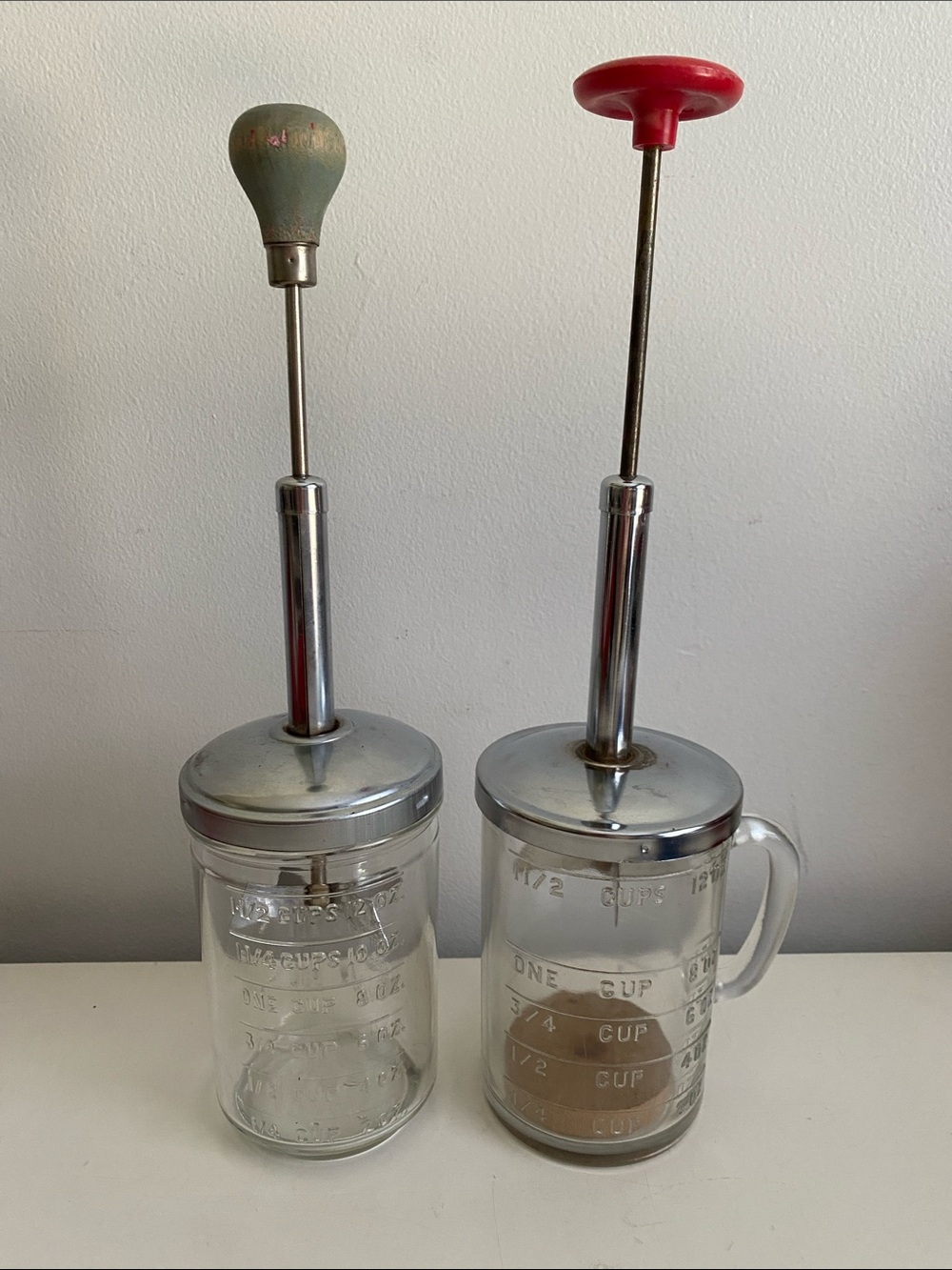 Vintage Glass Nut Choppers with Red and Green Handles